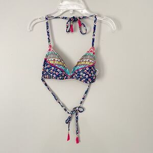 Laundry Shelli Segal Size S Floral Multicolor Tassel Tie Swim Top